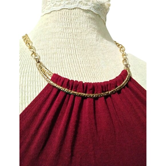 Rue21 Halter Mini Dress With Gold Chain Neck Detail Burgundy Size Medium - Picture 5 of 9
